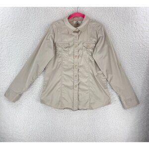 Weatherproof Garment Company Beige Button-Up Shirt Womens Long Sleeve Size Large